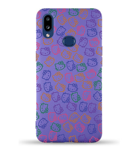 Samsung Galaxy A10s Uyumlu Lansman Kılıf Hello Kitty Tasarımlı İçi Kadife Kapak-Mor (Şeffaf)