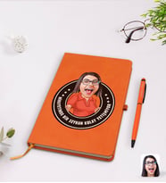 BK Gift Kişiye Özel Kadın Nihayetinde Karikatürlü Turuncu Termo Deri Defter Kalem Seti Model 3