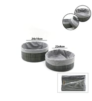 GRİ 2 BOY YUVARLAK BAMBU KENAR ORGANİZER SEPET AHŞAP ALTLIK - BEZLİ ÇAP=22X24CM