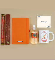 Kişiye Özel Turuncu Defter & Tasarım Kupa & Çubuk Tütsü & Eyüp Sabri Tuncer Sprey Kolonya 150ml Hediye Seti