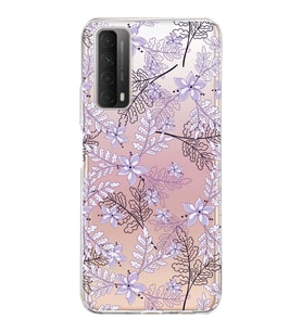 Huawei P Smart 2021 Uyumlu Kapak Floral Lila Tasarımlı Şeffaf Silikon Kılıf