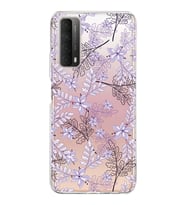 Huawei P Smart 2021 Uyumlu Kapak Floral Lila Tasarımlı Şeffaf Silikon Kılıf