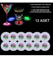 Renkli LED Işıklı Bardak Altlığı - 12 Adet, Pilli