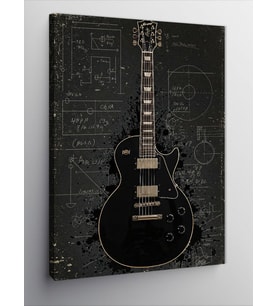 Kanvas Tablo Siyah Elektro Gitar ve Çizimler