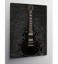 Kanvas Tablo Siyah Elektro Gitar ve Çizimler