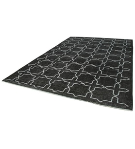 Siyah Halı Geometrik Motifli Kısa Havlı El Dokuma Modern Salon Halısı Yatak Odası