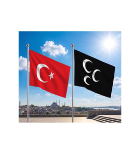 Üç Hilal Siyah Bayrağı ve Alpaka Kumaş Türk Bayrağı 2'li Set 70x105cm
