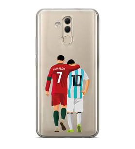 Huawei Mate 20 Lite Uyumlu Lionel Messi ve Cristiano Ronaldo Desenli Şeffaf Telefon Kılıfı