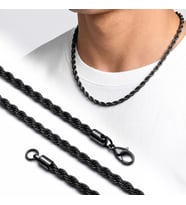 Moncuk Design Rope Halat Siyah Erkek Çelik Kolye 6mm 55cm 3351ECK024