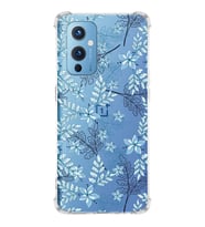 PrintiFy OnePlus 9 Uyumlu Köşe Korumalı Floral Mavi Tasarımlı Şeffaf Silikon Kılıf