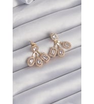 Pirinç Gold Renk Zirkon Taşlı Geometrik Model Küpe