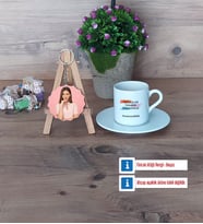 Teknoloji ve Tasarım Öğretmeni Türk Kahvesi Fincanı Ahşap Altlıklı ve Fotoğraflı Ahşap Anahtarlık Hediye (Model 2)