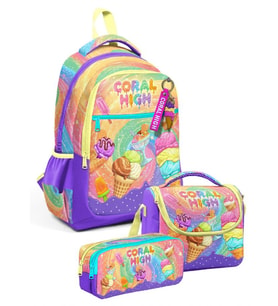 Coral High Kız Çocuk İlkokul Üçlü Okul Çantası Seti - Mor Sarı Dondurma Baskılı - SETYGN33254A