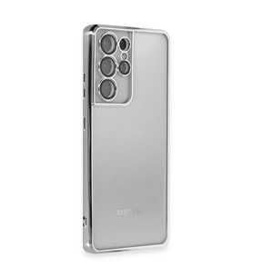 Samsung Galaxy S21 Ultra Kılıf Kamera Korumalı Lensli Silikon - Gümüş