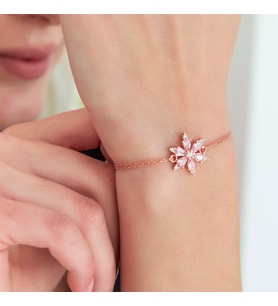 925 Ayar Pembe Taşlı Çiçek Bileklik Kadın Gümüş Bileklik