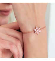 925 Ayar Pembe Taşlı Çiçek Bileklik Kadın Gümüş Bileklik