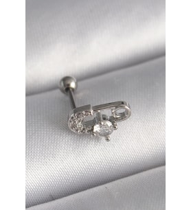 316L Çelik Gümüş Renk Zirkon Taşlı Toplu İğne Tragus Piercing 5886