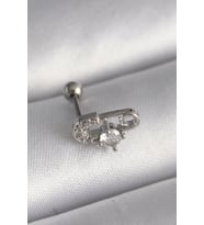 316L Çelik Gümüş Renk Zirkon Taşlı Toplu İğne Tragus Piercing 5886