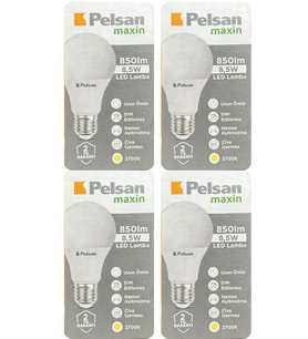 (4 Adet) Pelsan 8,5W 2700K (Sarı Işık) E27 Duylu (Kalın Duy) Led Ampul