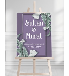 Söz Nişan Düğün İçin 50x70 Karşılama Panosu - Mor Desenli