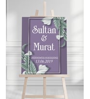 Söz Nişan Düğün İçin 50x70 Karşılama Panosu - Mor Desenli