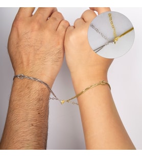 Gümüş Kader Düğümü Kalp Mıknatıslı Rodaj/Gold Çift Bileklik