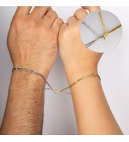 Gümüş Kader Düğümü Kalp Mıknatıslı Rodaj/Gold Çift Bileklik