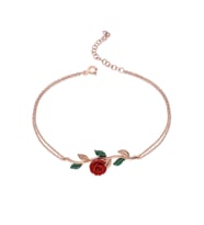 925 ayar Gümüş Sevginin Temsili Yeşil Yapraklı Gül Bileklik (Rose)