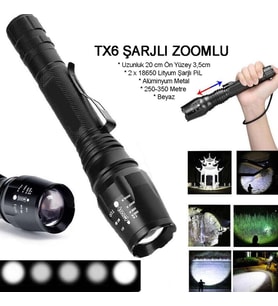 Northcity Tx6 Şarjlı Zoomlu El Feneri Wt-241 – 300m Uzun Menzil, 5 Mod, Alüminyum Gövde