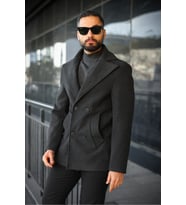 Premium Kruvaze Orta Boy Kaşe Kaban (Antrasit)
