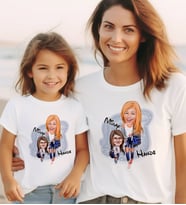 BK Gift Kişiye Özel 2'li Anne-Kız Karikatürlü Kombin Tişört Seti-2, Anneye Hediye, Anneler Günü Hediyeleri (Beyaz)
