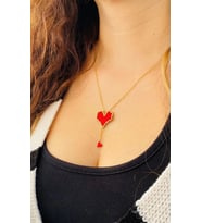 Miyuki Örme Kırmızı Kalp Küpe Ve Kolye Takım