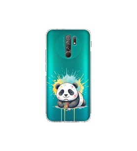 Redmi 9 ile Uyumlu Splash Panda Tasarımlı Şeffaf Silikon Kılıf