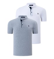 İKİLİ SET T8560 DEWBERRY ERKEK T-SHIRT-AÇIK GRİ-KAR BEYAZ
