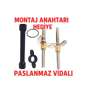 Çift Vidalı Batarya Ay Takımı + Somun Sıkma Anahtarı Hediyeli  Musluk Montaj Seti