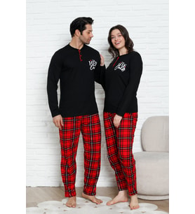 Erkek Pijama Takımı - Ekose Altlı- Eş Versiyonlu -12580 ENİSENA (Siyah)