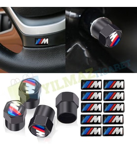 Bmw M Sibop Kapağı Siyah Metal Torpido Jant Direksiyon Vites Damla Etiket Sticker 4+10 Adet
