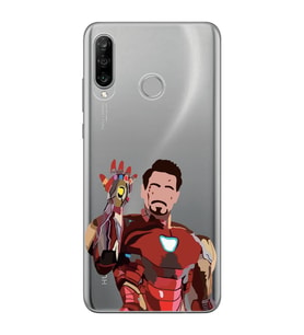 Huawei P30 Lite Uyumlu Iron Man Desenli Şeffaf Telefon Kılıfı