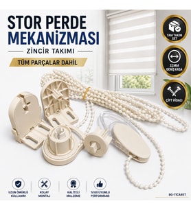 2 Adet Stor Perde Mekanizması 32mm Geniş Kasa Çift Vidalı Takmatik Zincir Takımı Tam Set Zebra Perde Mekanizması