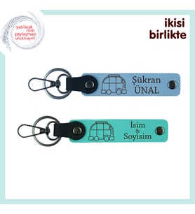 Kamp Alanında Başlayan Dostluklara, Kişiye Özel Karavan Figürlü Anahtarlık, Gök Mavi-Turkuaz