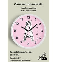 İsme Özel A Harfli Pembe Çocuk Odası Duvar Saati Orta Boy 30 cm Beyaz Camlı Sessiz