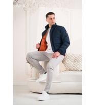 SİR DİK YAKA BELİ LASTİKLİ ASTARLI FERMUARLI ERKEK KAPİTONE SPOR MONT (Lacivert)