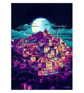Postera Bajara Mêrdinê - Mardin Şehri Posteri (Siyah-Gri)