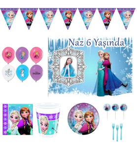 16 Kişilik Frozen Elsa  Karlar Ülkesi Doğum Günü Setleri, Parti Malzemeleri Fotoğraflı Afiş-