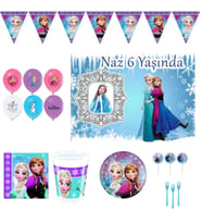 16 Kişilik Frozen Elsa  Karlar Ülkesi Doğum Günü Setleri, Parti Malzemeleri Fotoğraflı Afiş-