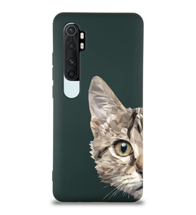 Xiaomi Mi Note 10 Lite Uyumlu Lansman Kılıf Catface Tasarımlı İçi Kadife Kapak-Yeşil (Şeffaf)