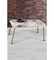 Zigon Sehpa Ve Orta Sehpa Elips Set  Altın Metal Ayak Altın Beyaz