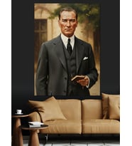 Siyah Beyaz Mustafa Kemal Atatürk Dekoratif Kanvas - Mdf Ahşap Tablo