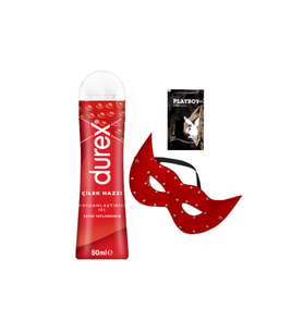 Durex Çilek Hazzı 50 ml Jel + Kırmızı Deri Göz Maskesi + Hediye