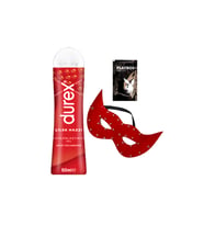 Durex Çilek Hazzı 50 ml Jel + Kırmızı Deri Göz Maskesi + Hediye